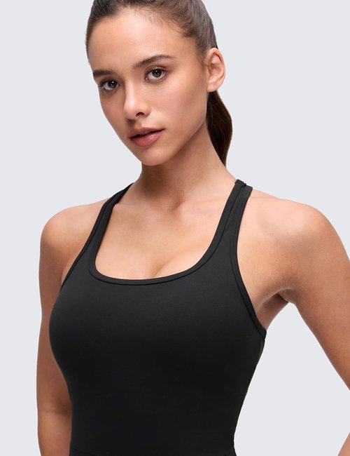 CRZ YOGA Racerback Crop Tank Tops for Women - Padded Y-Back Longline Sports Bra | Comfortable Workout Wear