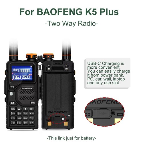 BAOFENG 2 Pack UV-5RM Battery 2500mAh Enlarge Capacity for UV-5RH Two Way Radio USB-C Charging 7.4V BL-5RH Li-ion Battery Replacement GM-5RH Walkie Talkie Accessories with Type-c Cable