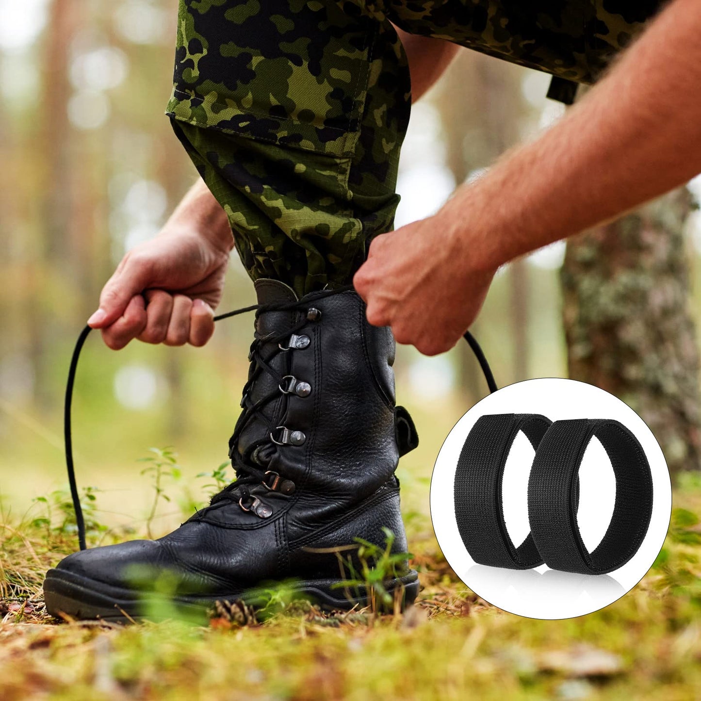 JaGely 2 Pairs Black Boot Blousers Elastic Boot Straps Bands Blousing Straps Ankle Hook and Loop for Hunting Hiking Cycling(2.5 cm *30 cm)