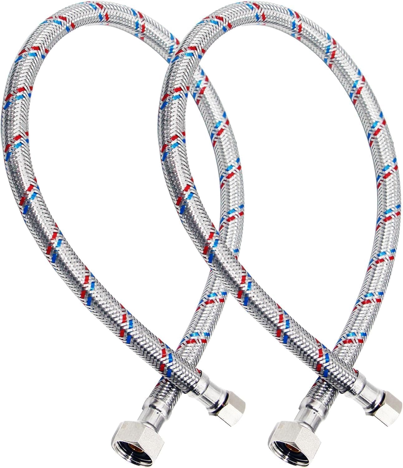 PLUMBINGMASTER 12" Faucet Hose Connector, 3/8" Comp x 1/2" FIP Braided Stainless Steel Faucet Water Supply Lines for Bathroom Kitchen Sink Faucet 2Pcs