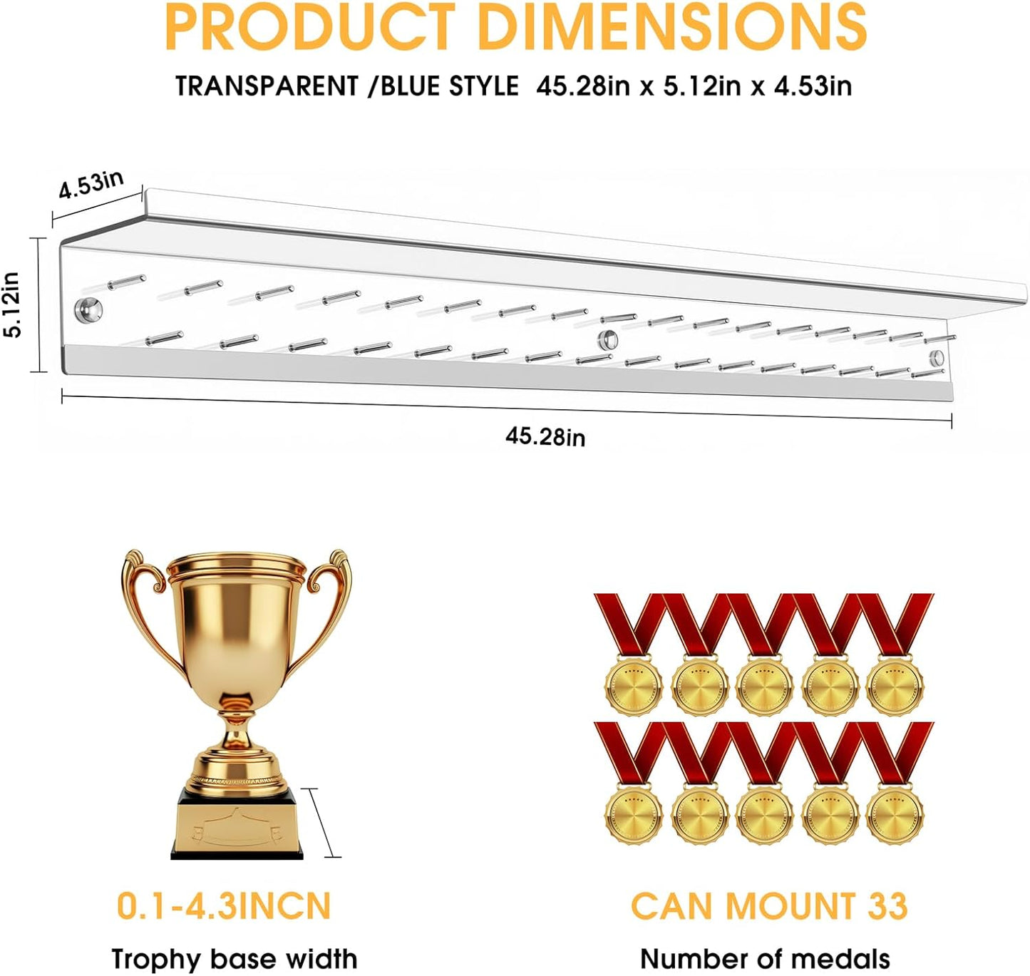 Omhuzsyo Medal Display Rack - Light-Up Acrylic Trophy Shelf for Gymnastics, Running & More | Large 45.2”