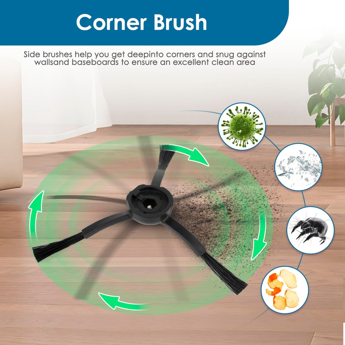 (4 Pack) Side Brushes for Roborock Q5 Max+, S8 MaxV Ultra, Q5 Pro, Q8 Max+, Q Revo, Qrevo Pro, Qrevo S, Qrevo Slim, Qrevo Master, S8 Pro Ultra, S7 MaxV Ultra, Q7 Max, Q7 Max+, Q5 Pro+, S7 & E Series