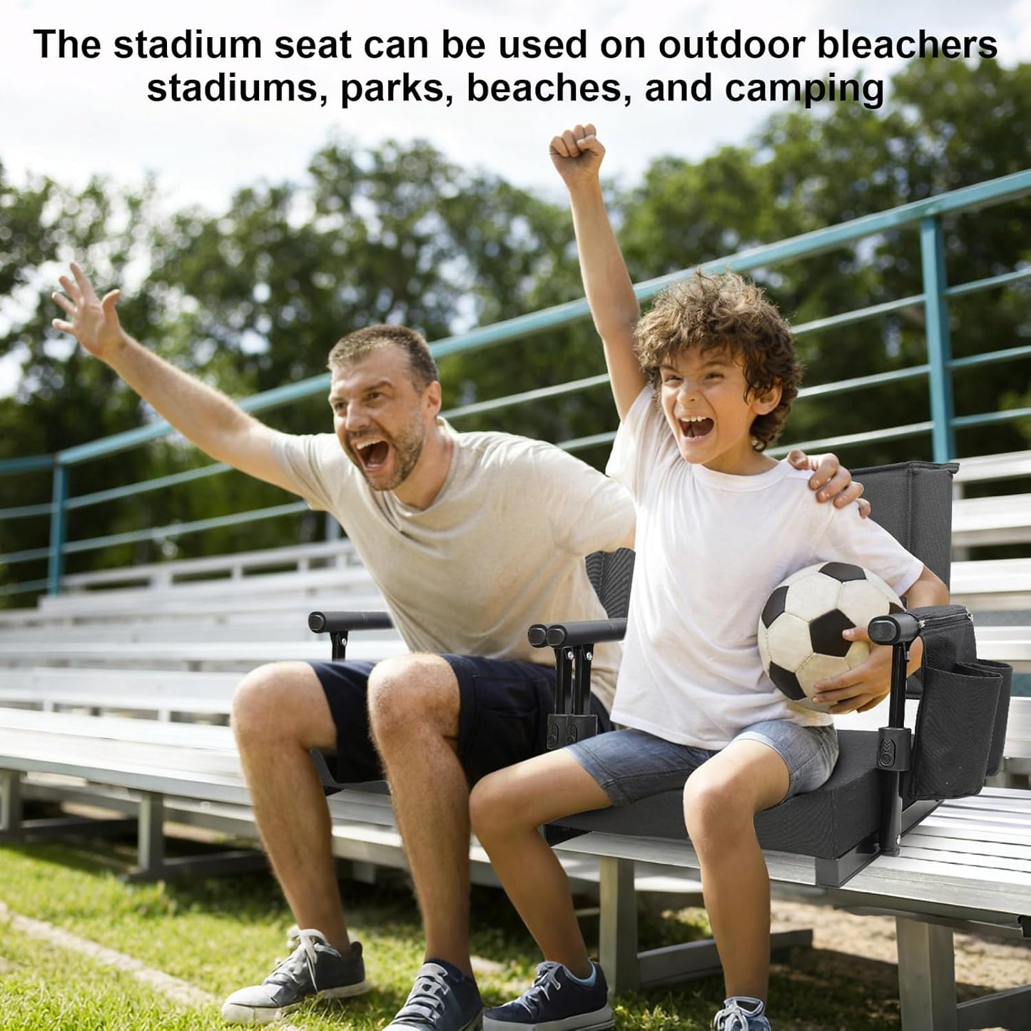 Skiennix Padded Stadium Seats - Portable Folding Bleacher Chair with Back Support | Black