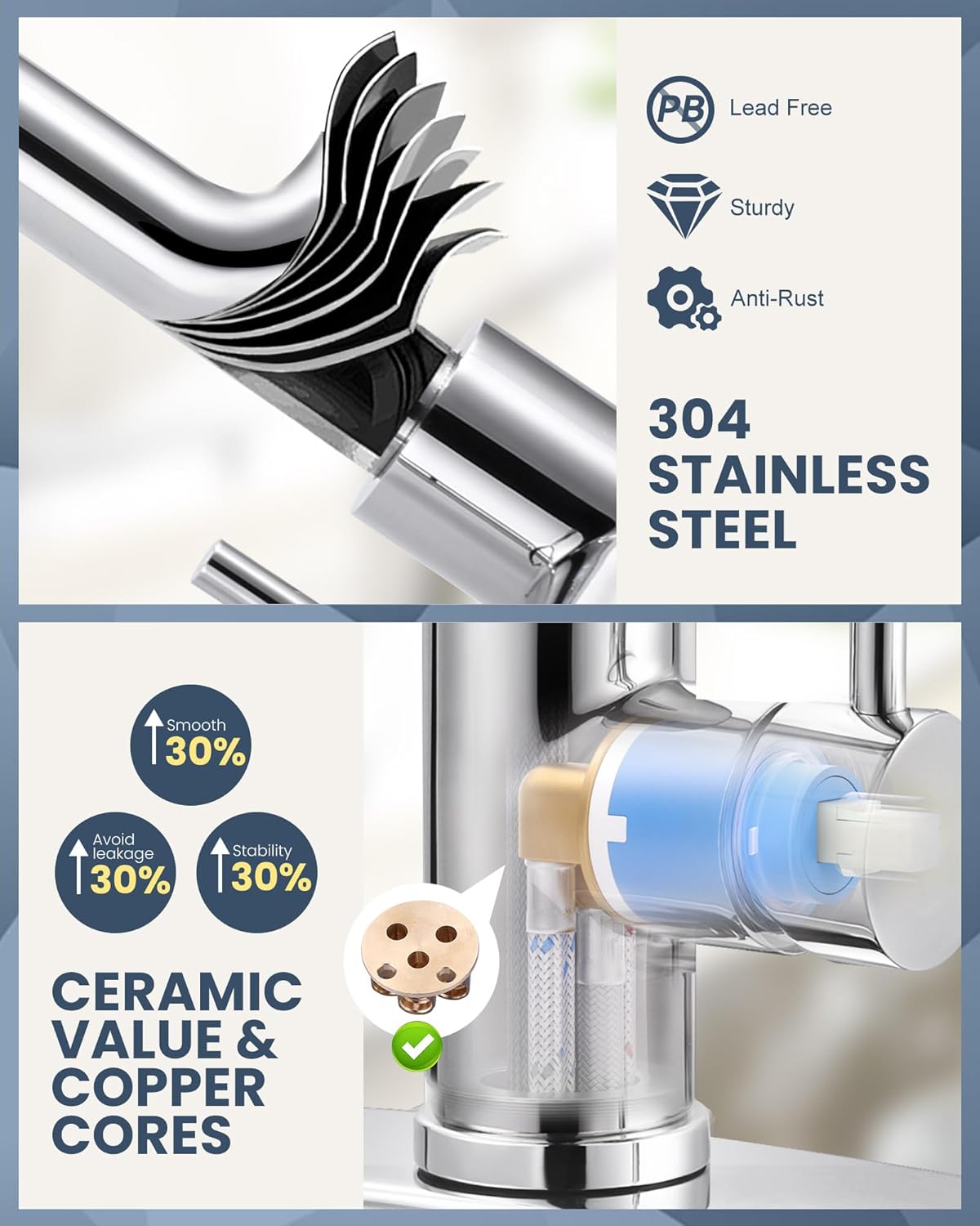Stainless Steel Kitchen Faucet Combo with Water Filter - Brushed Nickel Sink Faucet for RO Systems