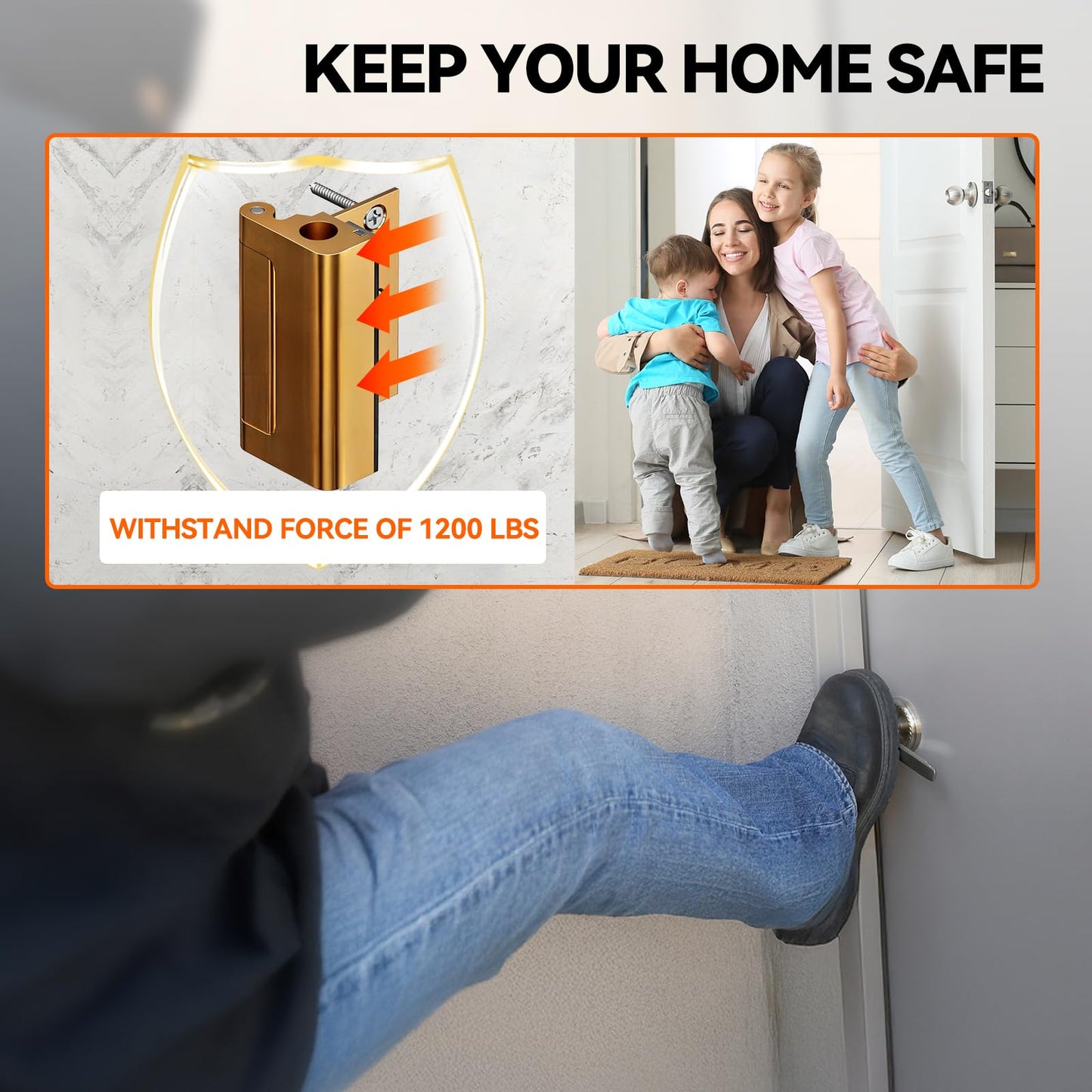 Tonitrui Ultra Security Door Lock, Door Reinforcement Lock for High Strength, Withstand 1200lbs to Prevent Unauthorized Entry (Gold of 1 Pack)