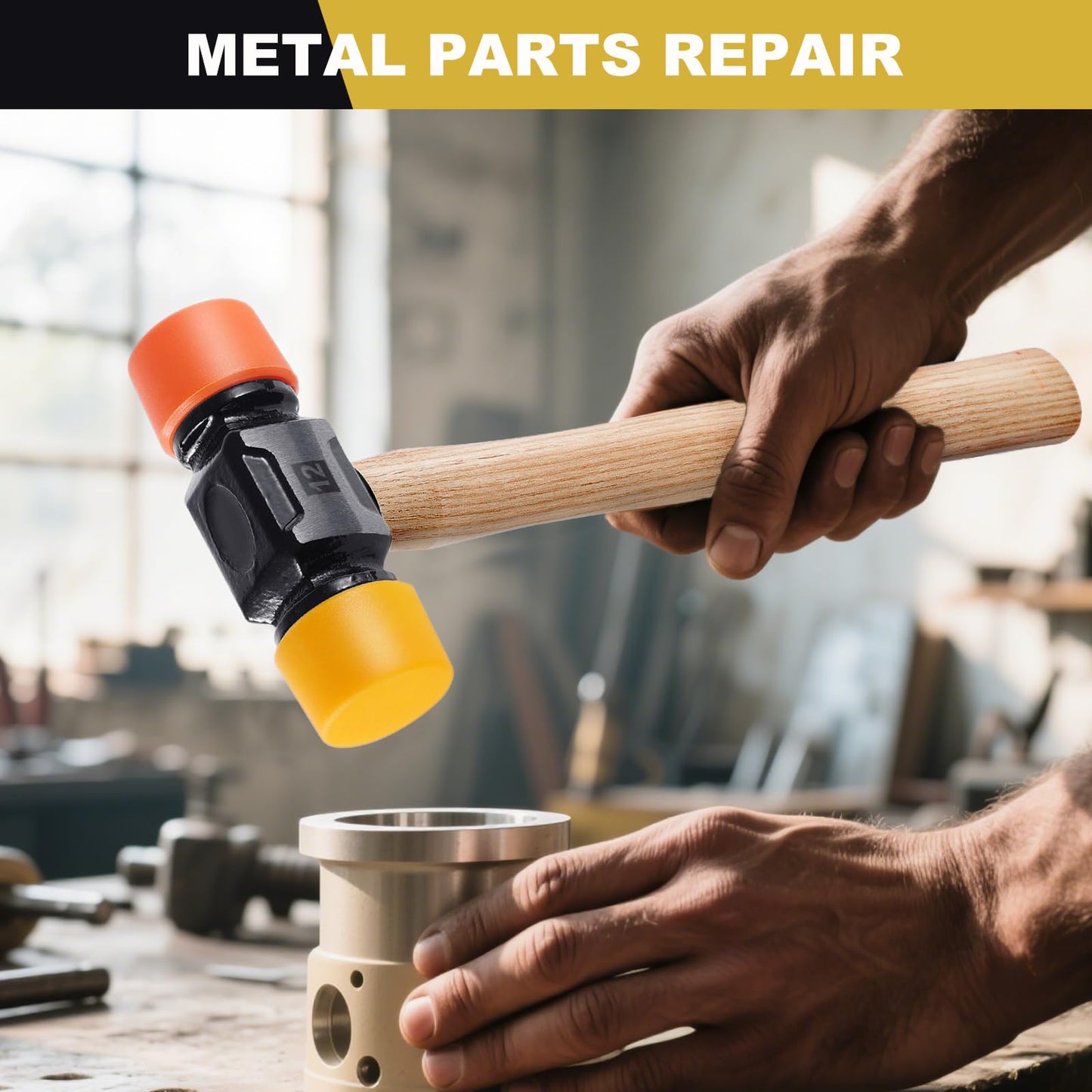 LOZAGU 12oz Mallet Hammer with Tapping Block, Double-Face Nylon & Plastic hammer, Soft Face Hammer