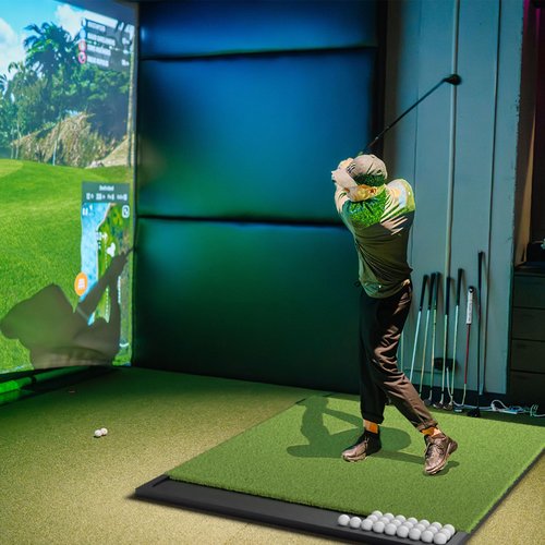 Integrated Golf Mat with Ball Tray, 5x4ft Practice Mat Set, Thickening Golf Mats Practice Outdoor & Indoor, Artificial Turf Matt Includ Balls,Tees, Club