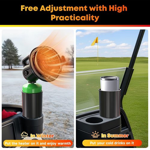 Golf Cart Cup Holder & Propane Heater Holder Universal Adjustable, Fits EZGO, Club Car, Yamaha, Higher Cup Holder for Securely Holds 16 oz Propane Tanks, Golf Cart Heaters & Large Drink Container