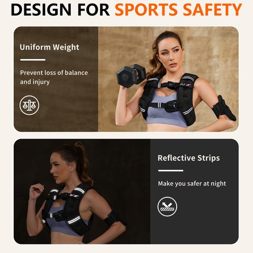 FUFF Weighted Vest Woman, 15 LB Womens Weight Vest for Walking, Strength Training Weight Vests for Female Men, Reflective Stripe Fitness Body Vest for Workout Running Jogging (Black)
