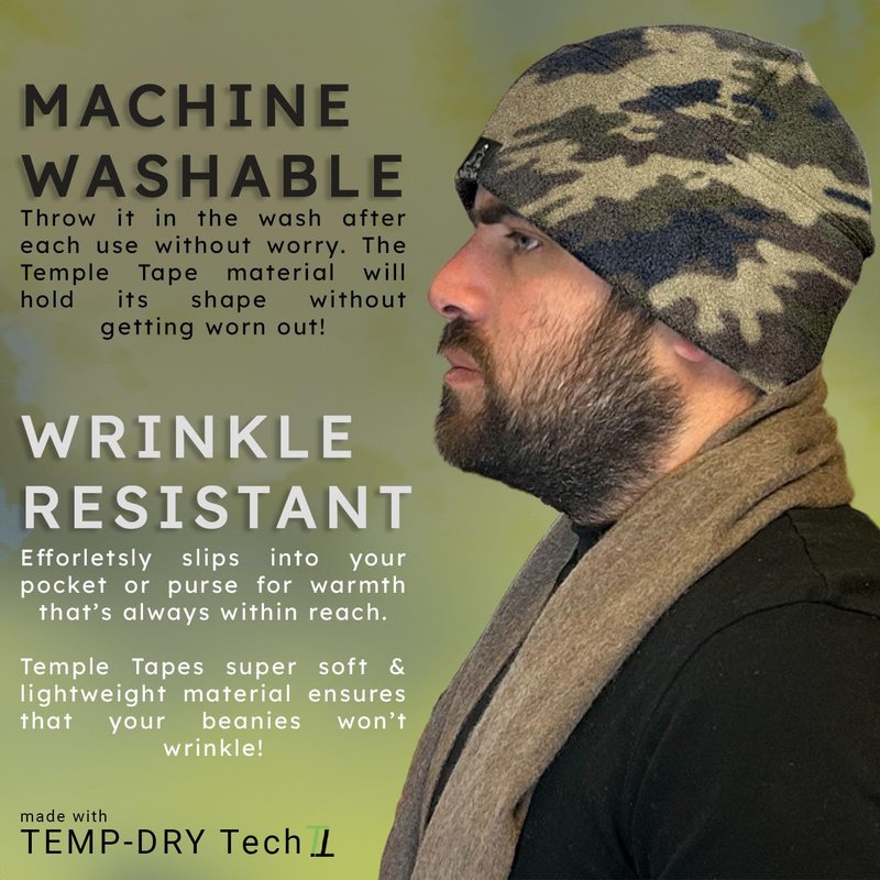 Temple Tape Tactical Fleece Watch Cap Beanie – Skull Cap Fleece Hat - Camouflage - One Size (Fits Most Heads)