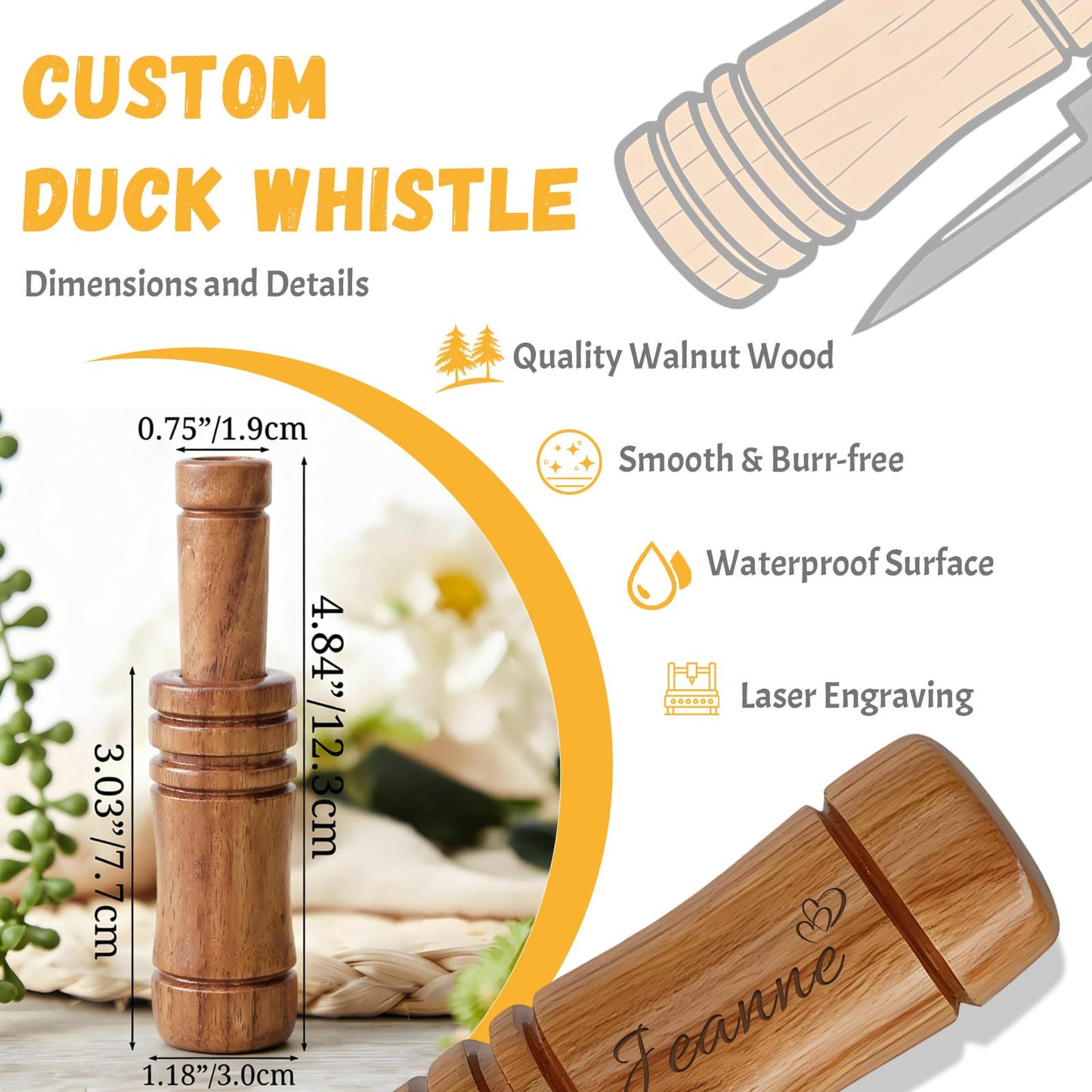 RSQGT Personalized Duck Call for Hunters, Custom Name Icon, 6-in-1 Whistle