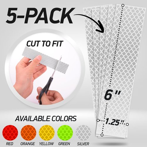 3M Diamond Grade Reflective Stickers - White Safety Tape | 1.25″ x 6″ | 5-Pack for Helmets, Cars & More
