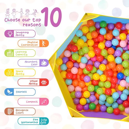 Eocolz Kids Ball Pit - Large Pop-Up Playhouse Tent for Toddlers | Includes Basketball Hoop & Zipper Storage Bag, Multicolor (1M)
