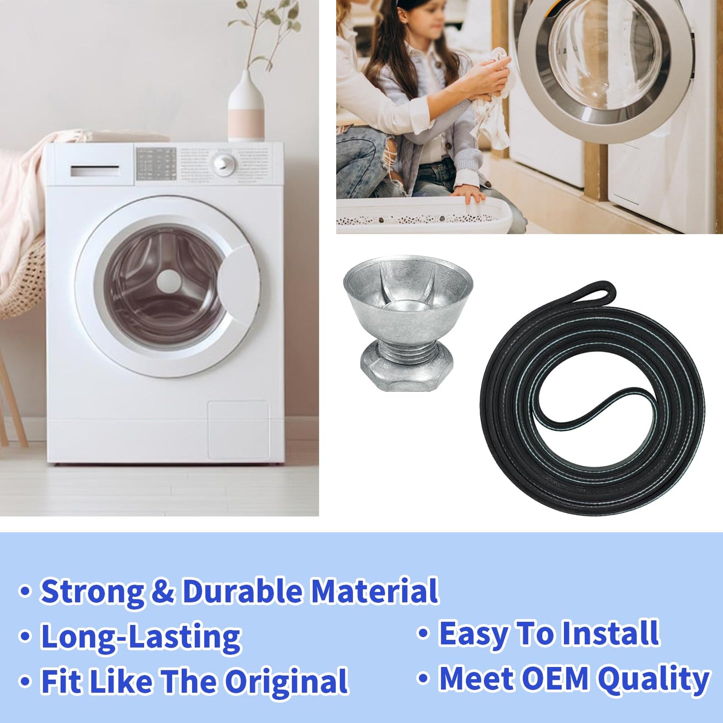 8066184 Dryer Motor Pulley & 341241 Dryer Drum Belt Compatible with Whirlpool Maytag Kenmore Dryer