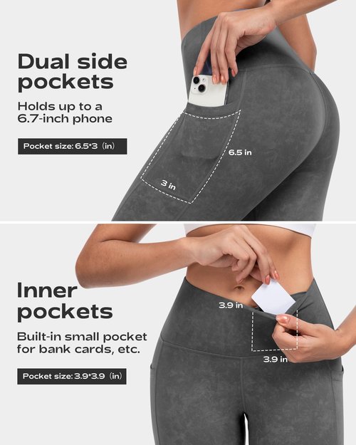 CHRLEISURE Leggings with Pockets for Women, High Waisted Tummy Control Workout Yoga Pants(5 Packs, MS-BlackGrayNavyWine, M)