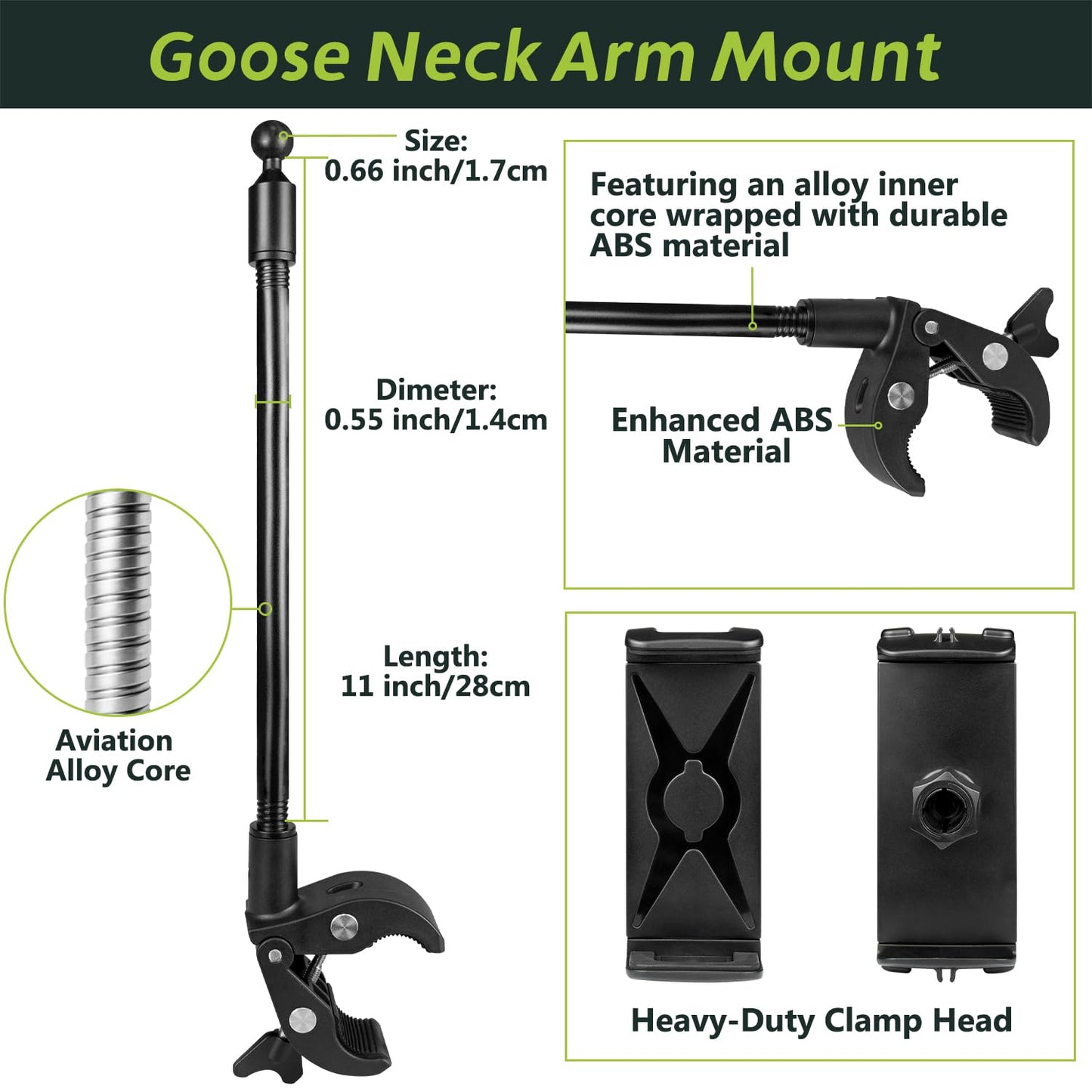 Urgown Golf Cart Tablet Phone Holder with Extended Arm, Steering Column-Mounted Tablet/Phone Mount, Length Adjustable/360° Rotatable, Universal Compatible with 4-13'' Devices, Round Clip