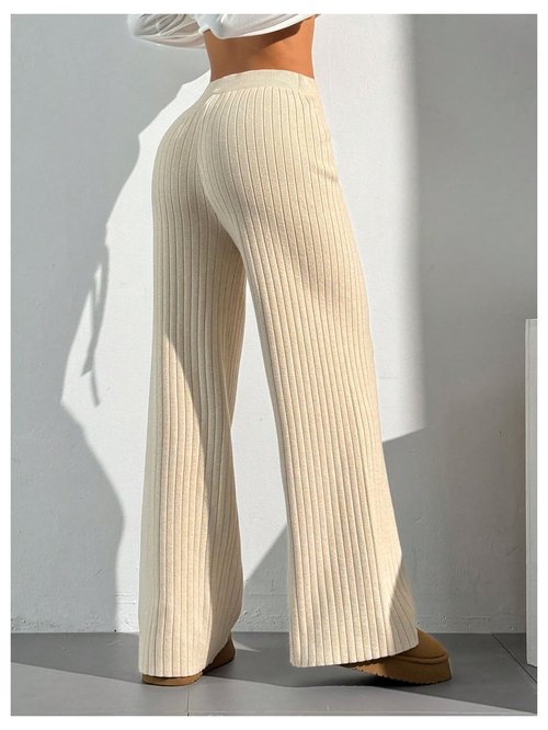 Verdusa Women's Wide Leg Sweatpants Comfy Lounge Pants Straight Leg Baggy Pants Yoga Workout Knit Trousers Winter Clothing Apricot Small