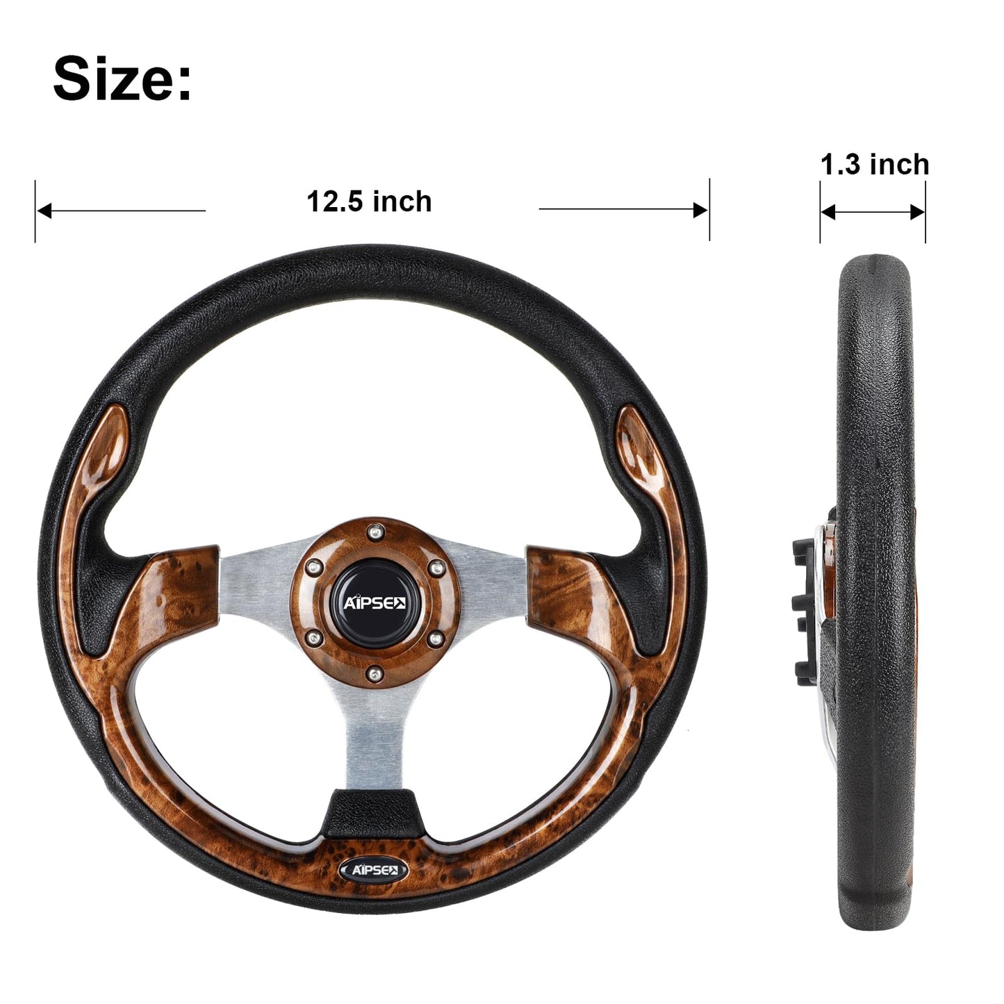 AIPSET Universal Golf Cart Steering Wheel Compatible with EZGO TXT, RXV/Club Car DS, Precedent, Tempo/Yamaha, 12.5 Inch Classic Steering Wheel with PVC Leather Grip
