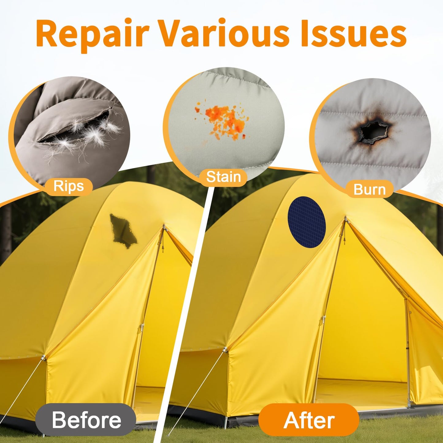 Skystuff Self-Adhesive Fabric Repair Patches, 51pcs Nylon Tent Repair Kit, Waterproof Heavy Duty Tape for Down Jacket, Sleeping Bag, Clothes, Instant Fix for Outdoor Gear, Dark Blue