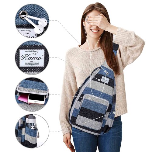 Kamo Sling Backpack Chest Shoulder Bag Crossbody Cycling Travel Hiking Daypack for Men Women With Earphone Hole