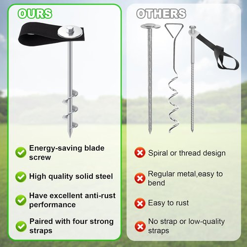 Eurmax USA Ground Anchors - Heavy Duty Trampoline Stakes with Bonus Strong Belts | Set of 4 Silver