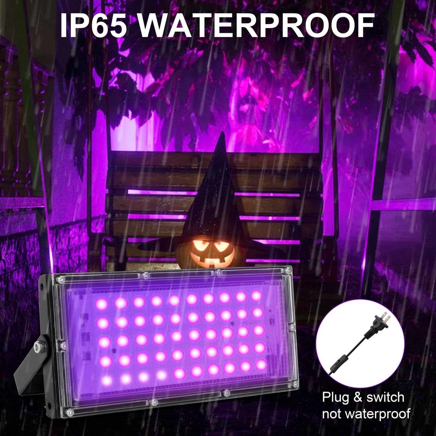 Waygor 50W LED Black Lights for Glow Party, IP65 Waterproof UV Blacklight Floodlight 395nm Black Light Flood Lights Purple Blacklights Spotlight Fluorescent UV Light Lamp for Halloween Decor (2 Pack)