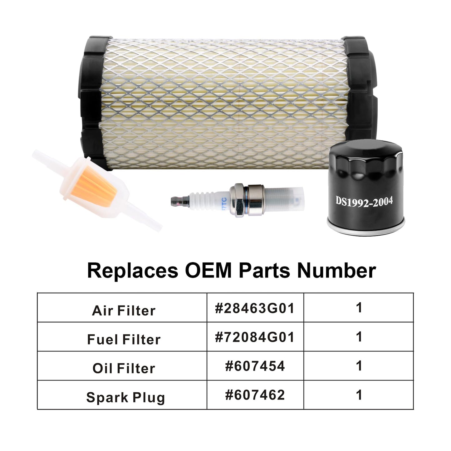 Roykaw Golf Cart Tune Up Kit for EZGO RXV 2008-up & EZGO TXT 2010-up Gas Models with Kawasaki Motor Air Filter 28463-G01, Fuel Filter 72084-G01, Oil Filter 607454, Spark Plug 607462