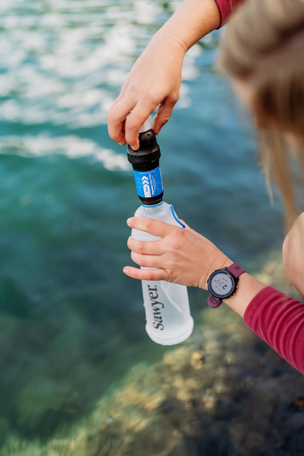 Sawyer Products Squeeze Water Filtration System - Cnoc Premium 1L Bottle for Clean Drinking Water
