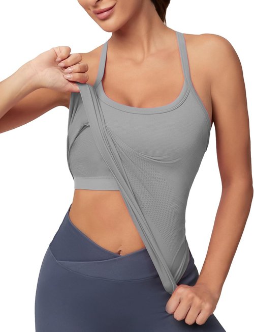 MathCat Workout Tank Tops - Sleeveless Athletic Yoga Shirts with Built-In Bra | Comfortable & Seamless