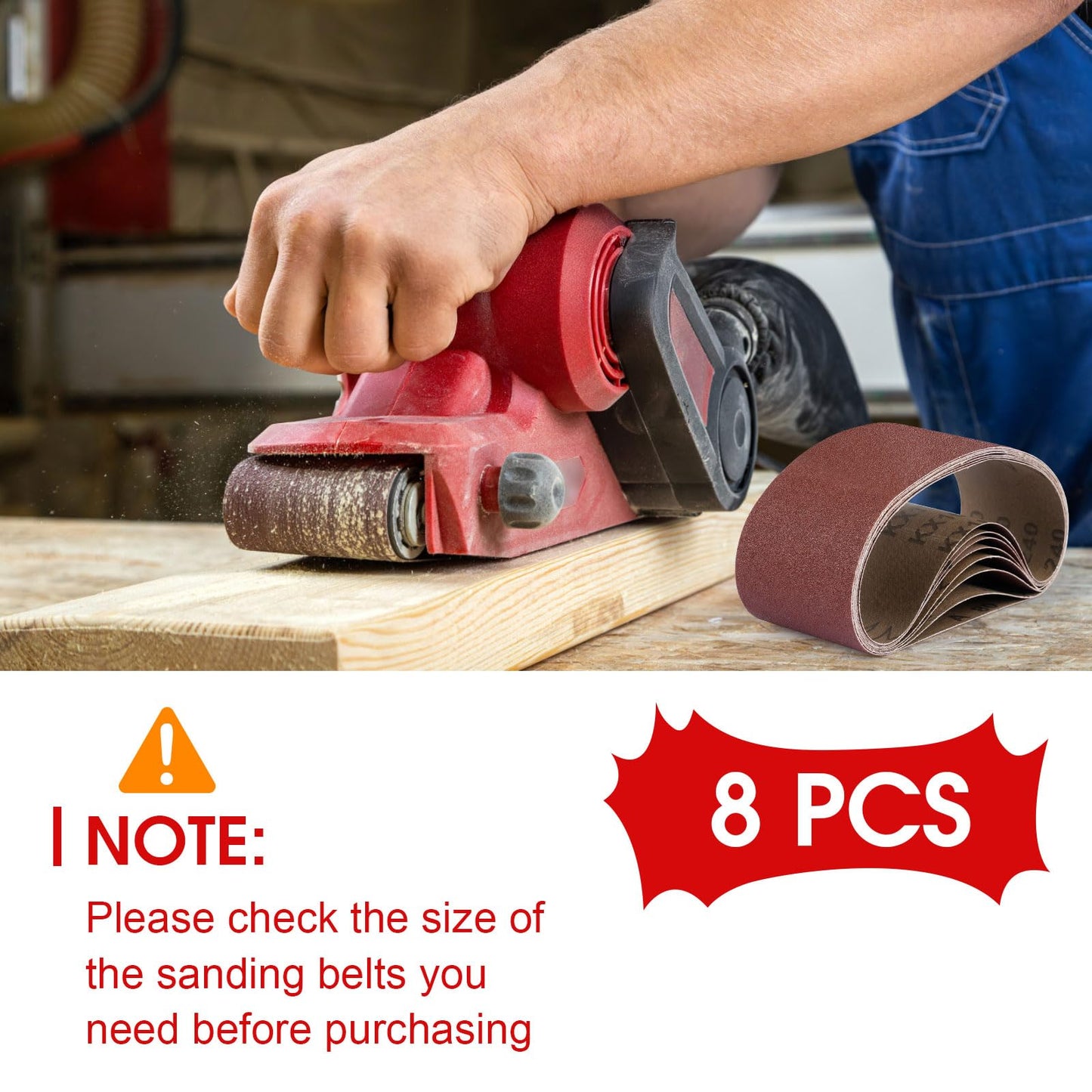 Belt Sander Sanding Belts, 8 Pcs Belt Sander Paper (2 Each of 80 120 150 240 Grits), Aluminum Oxide for Woodworking Polishing (3 x 21 inch)