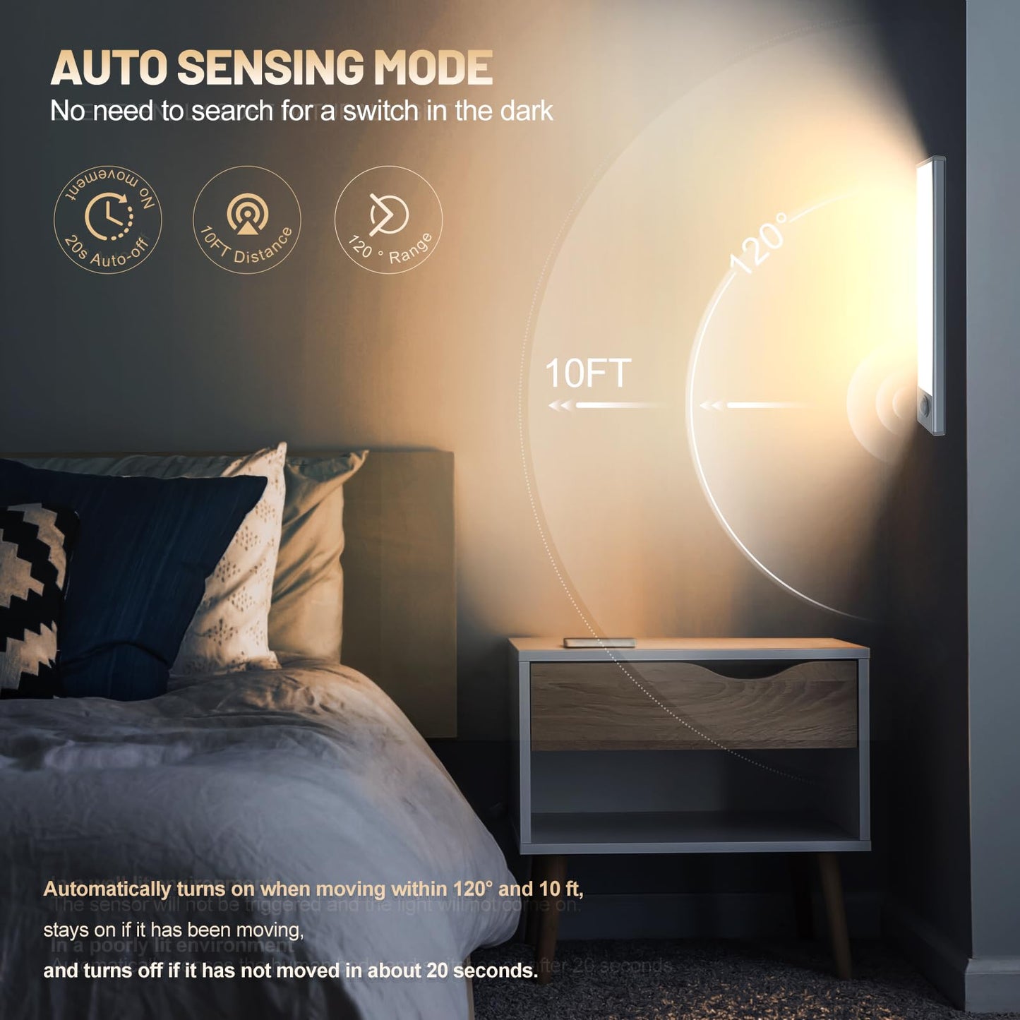 6 Pack Under Cabinet Lights Wireless, 50 LED Motion Sensor Light Indoor Rechargeable Magnetic Closet Lights Battery Operated, Under Counter Lights for Kitchen, Wardrobe, Stairs, Warm Light