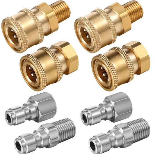 Shimeyao 4 Sets NPT 1/4 Inch Pressure Washer Coupler Quick Connect Plug Male Female 1/4 Quick Connect Fittings Pressure Washer Adapters Accessories(1/4 Internal and External Thread)
