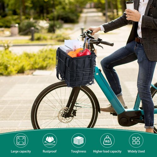Large Capacity Folding Bike Basket Front/Rear, Heavy Duty Bicycle Basket with Removable Liner Bag, Deformation Resistant and Easy to Install (Bike Basket Front)
