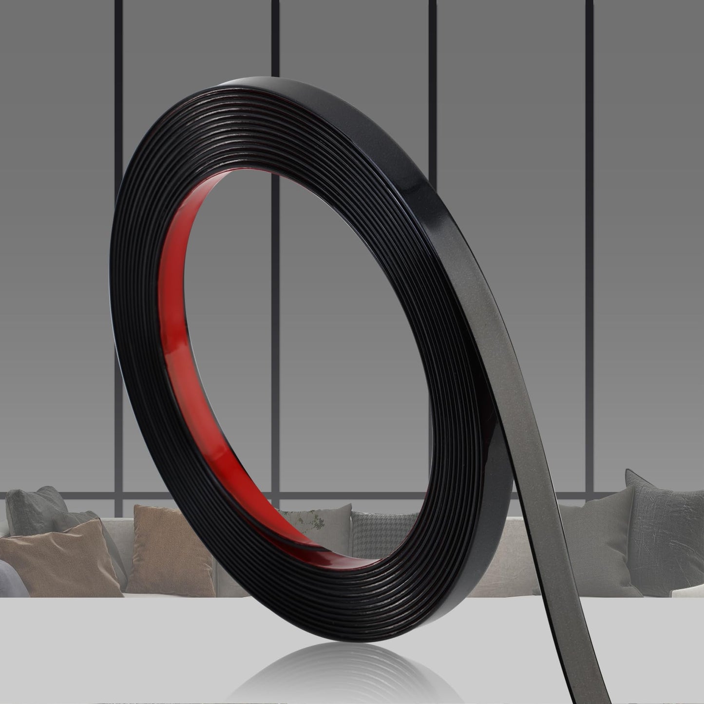 QDYMXUN Glossy Black Peel and Stick PVC Molding Trim, Flexible DIY Wall Accent Strip for Mirror Frame, Cabinet, Edges & Borders and Tiles (197''L x 0.4''W)