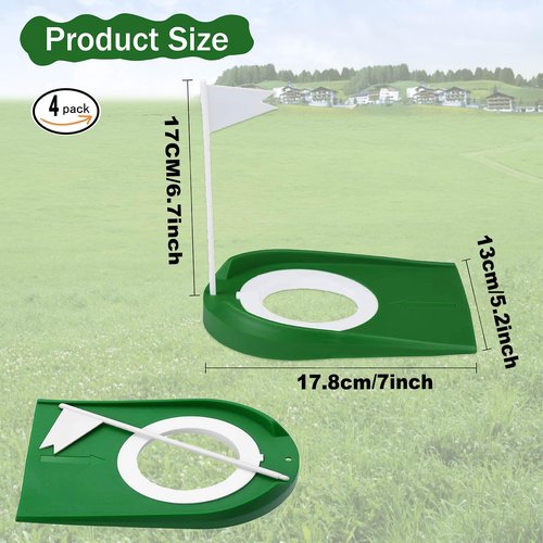 joaoxoko 4 Pack Golf Practice Cups with Flags - Portable Indoor/Outdoor Putting Green for Office & Home, Professional Training Aid with Thin-Edge Design, Stress Relief Game for Adults (Green 4pcs)