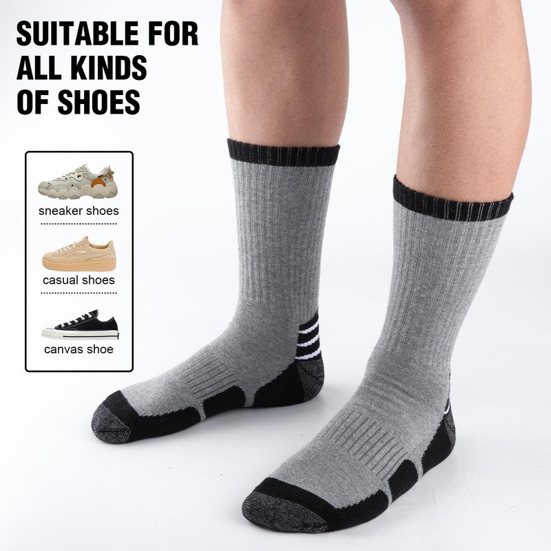COOVAN Mens Cotton Crew Socks Moisture Wicking Cushioned Athletic Heavy Duty Work Boot Socks 6 Pairs