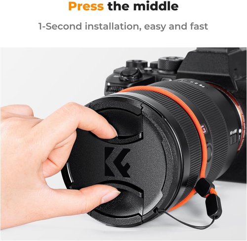 K&F Concept 37mm Lens Cap Cover - 4-in-1 Center Pinch Design with Anti-Loss Leash & Microfiber Cloth