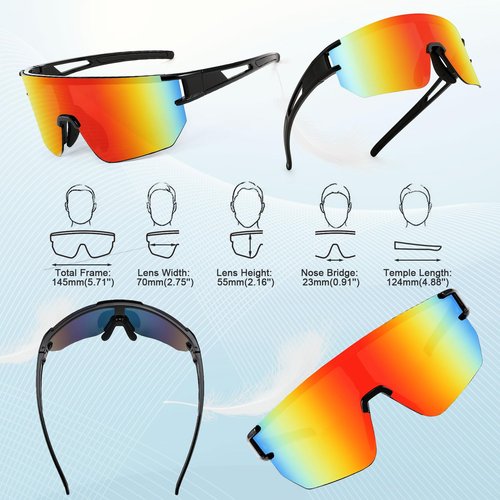 WANWAN Men Women Cycling Sunglasses, 80s Sport Baseball Mirrored Sun Glasses for Youth Adults Running Softball