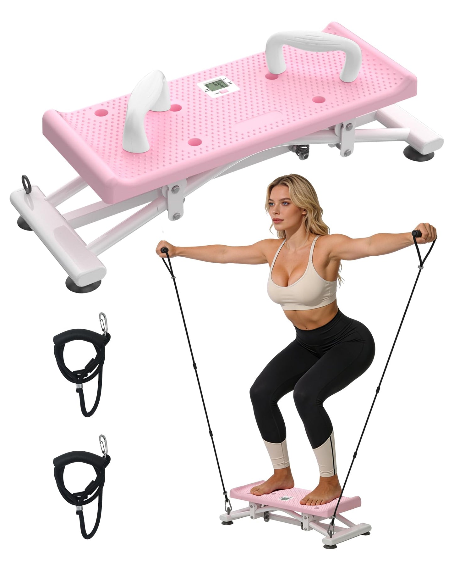 Balance Board for Adults, Ski Training Exercise Equipment with Resistance Bands, Portable Wobble Board with LCD Monitor, 300 lbs Capacity, Balance Trainer for Full Body Workout at Home Gym