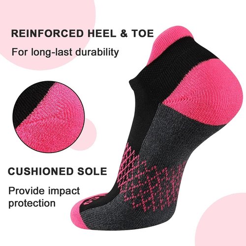Eallco Women's Ankle Socks - 6 Pairs of Cushioned Running Socks with Tab for Comfort