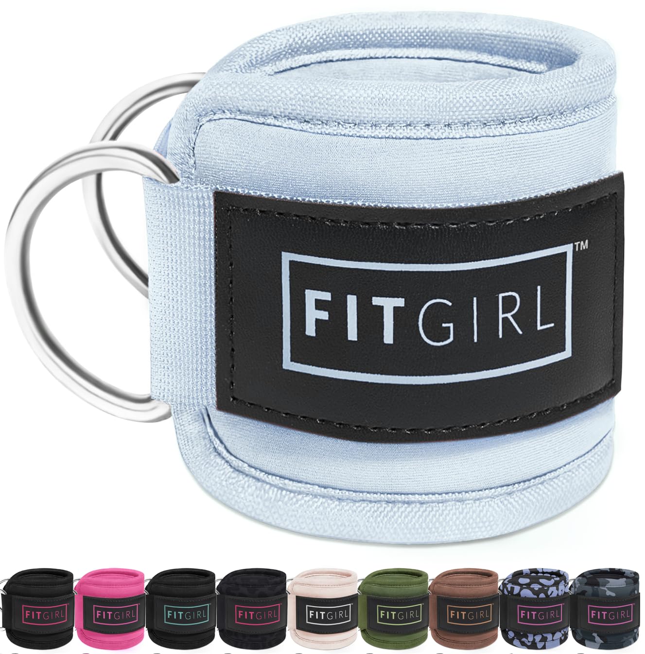 FITGIRL Ankle Strap for Cable Exercise Machines, Work Out Cuff Attachment for Home & Gym, Glute Workouts - Kickbacks, Leg Extensions, Hip Abductors, for Exercise Attachments - Light Blue - 2 Pack