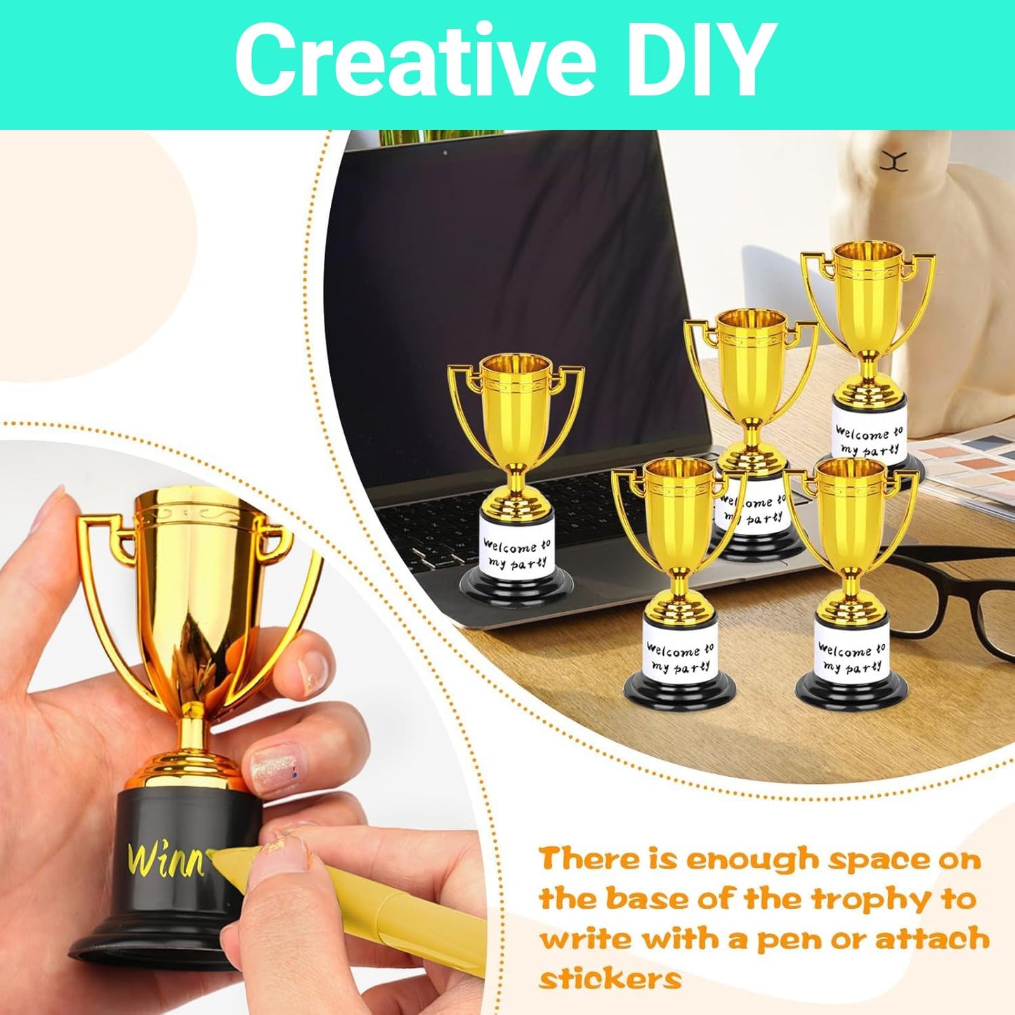 Mini Gold Trophy Awards (6-Pack) - 4" Plastic Trophies for Kids Party Favors, Sports Competitions, Preschool, Kindergarten Graduation, Elementary School Awards & Recognition Ceremonies Party Gifts