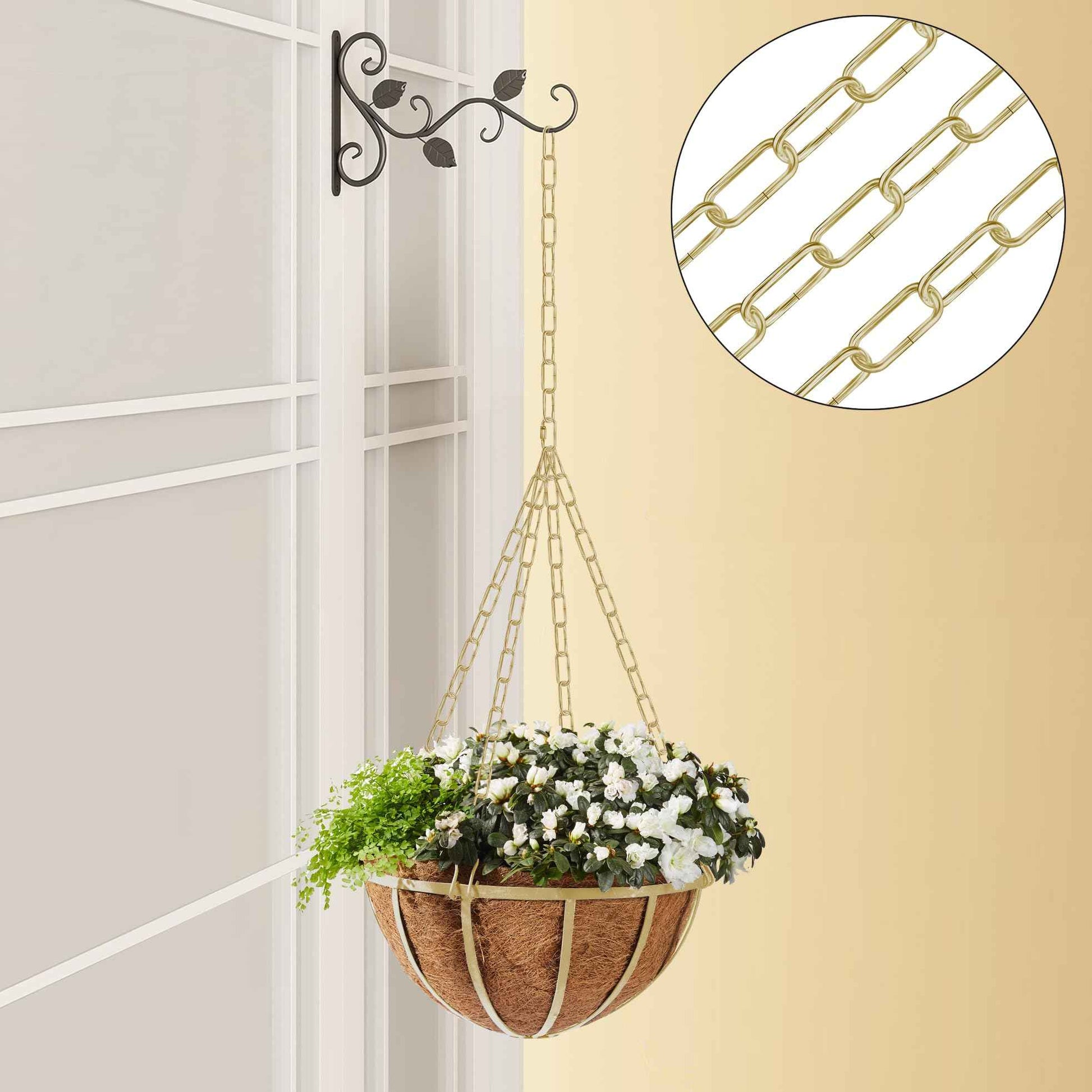 Omytie 15 Ft Heavy Duty Hanging Chain Kit with Connection Locks & Swag Ceiling Hooks for Lighting Fixture, Chandelier, Pendant, Lantern, Swag Lamp, Plant/Flower/Fruit Basket, Bird Feeder (Brass)