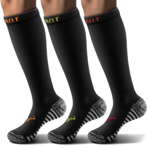 BULLIANT Men Compression Socks 3Pairs-Knee High Socks 15-20 Pressure Unise- Cushioned Sole Extra Wicking(3Pairs,Large-X-Large)