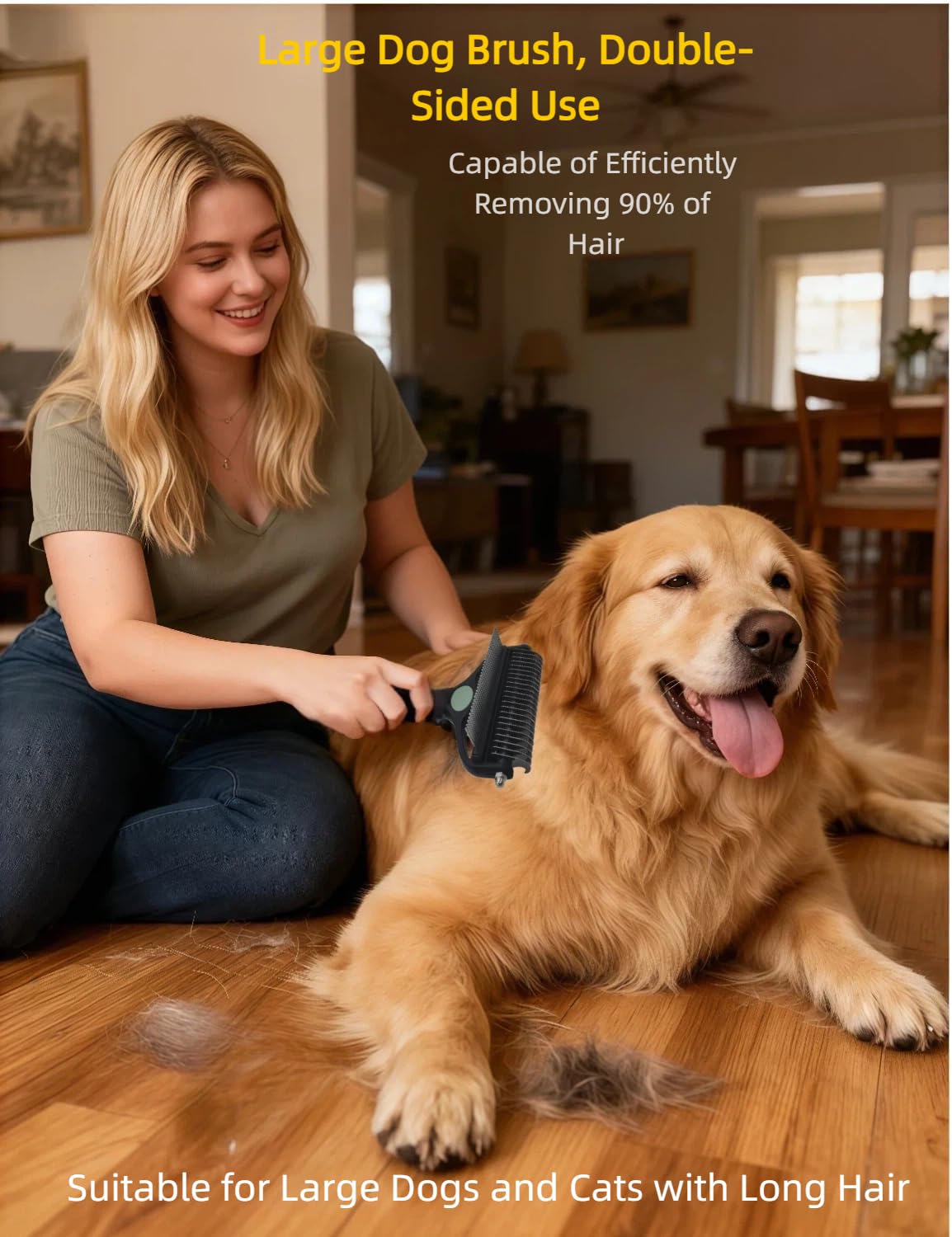 Skiennix 3-in-1 Dog Deshedding Brush - Grooming Tool with Undercoat Rake & Dematting Comb | Medium to Large, Peacock Green