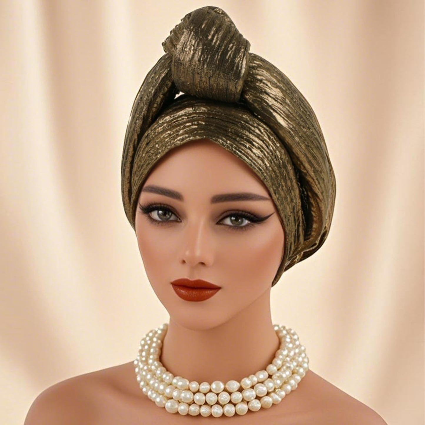 African Women Turban Caps Beanie - Knotted Head Wraps for Women Turbantes para Mujer Girl Fashion Hat Gold