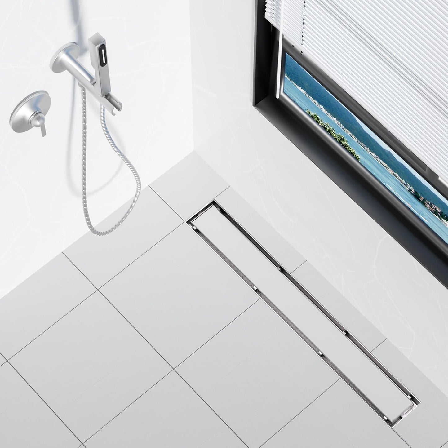 Neodrain 18-Inch Gold Linear Shower Drain - Brushed Brass, Tile Insert Cover & Hair Strainer
