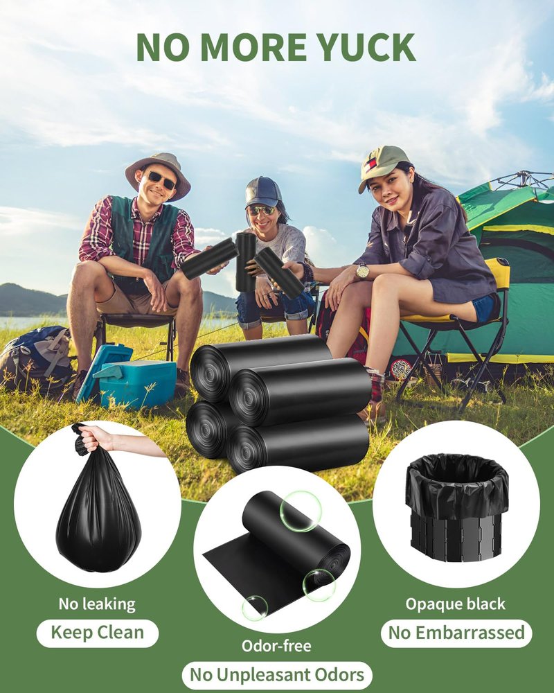 50 Portable Toilet Bags, Thick Biodegradable Camping Toilet Bags for Portable Potty, 8 Gal Compost Toilet Waste Potty Bag for 5 Gallon Bucket Seat Adults Outdoor, 1.1 Mil