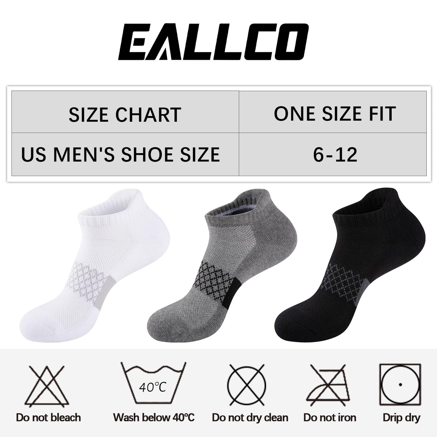 eallco Mens Cotton Ankle Socks Athletic Running Low Cut Breathable Cushioned Sport Tab Short Socks 7 Pairs
