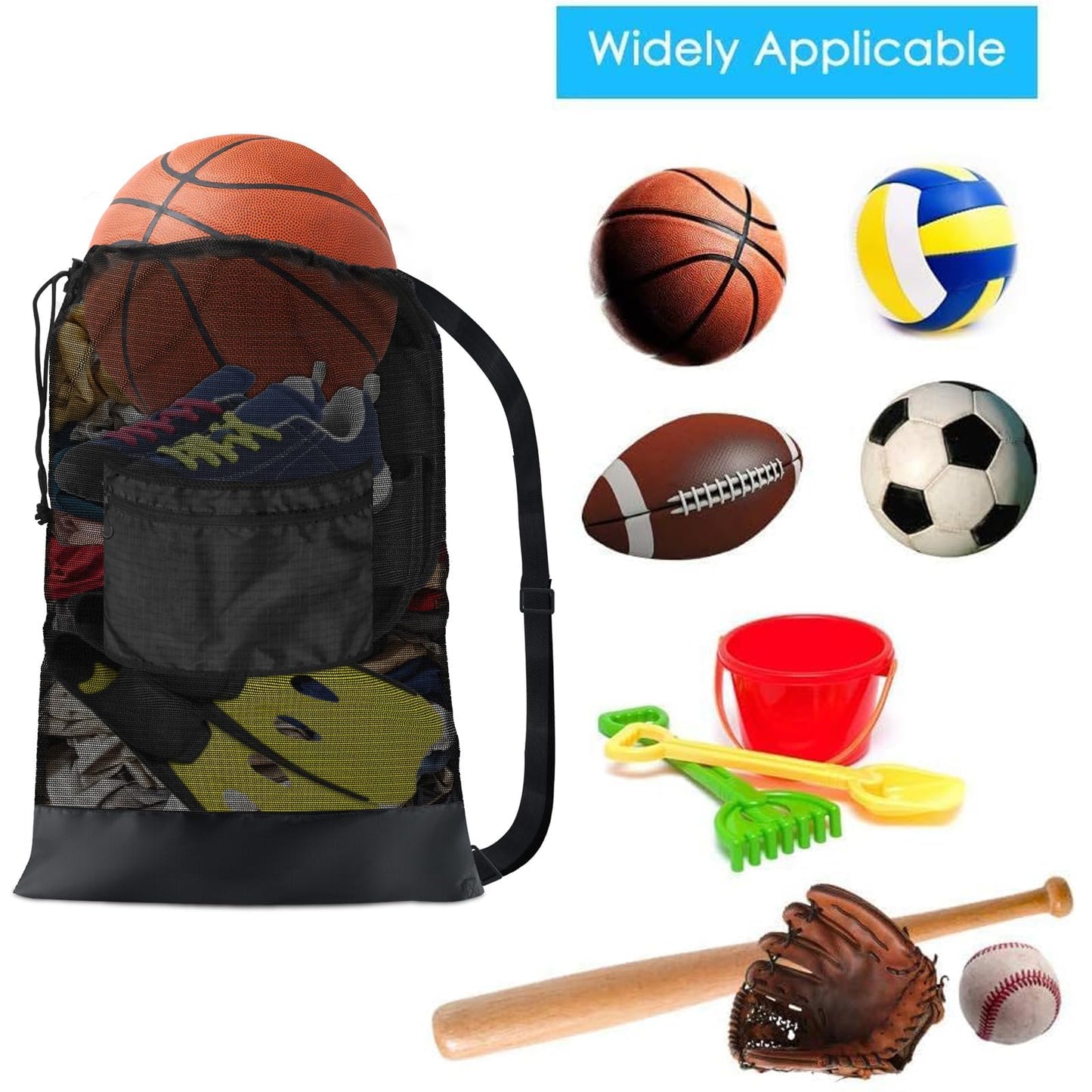 BROTOU 1/2/4/6PCS Sports Mesh Bag Sports Equipment Bag Heavy Duty Drawstring Bags Sport Balls Bags for Beach, Travel, Gym, Swimming, Camping Gear with Shoulder Strap